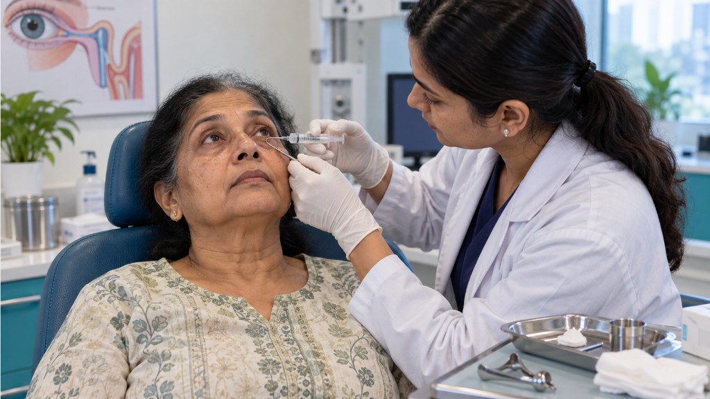 Lacrimal syringing set for a blocked-tear-duct evaluation