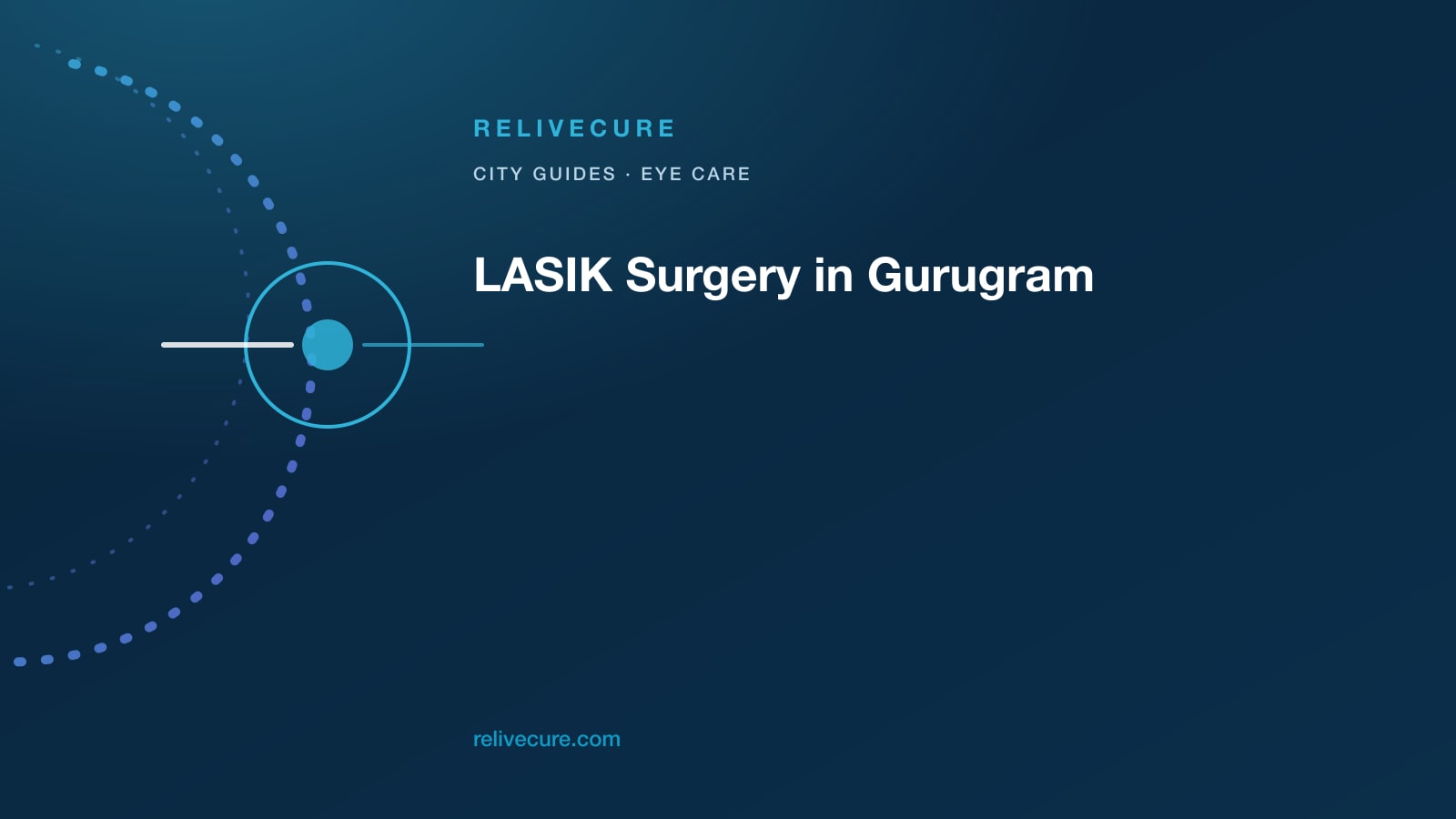 ReliveCure navy-and-cyan editorial still: LASIK Surgery in Gurugram: A Cornea Map After AC Office Screens